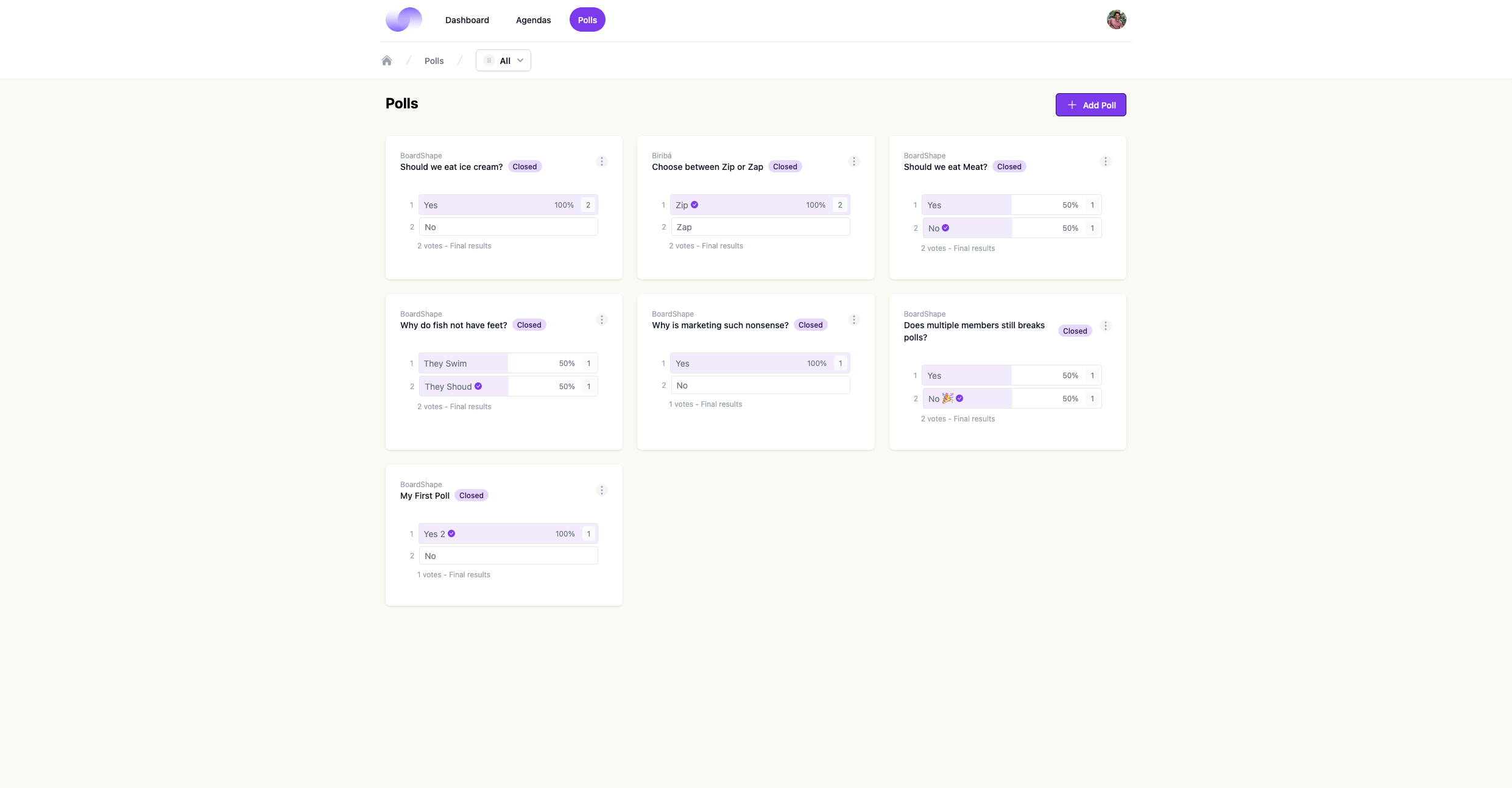 Boardshape Polls UI