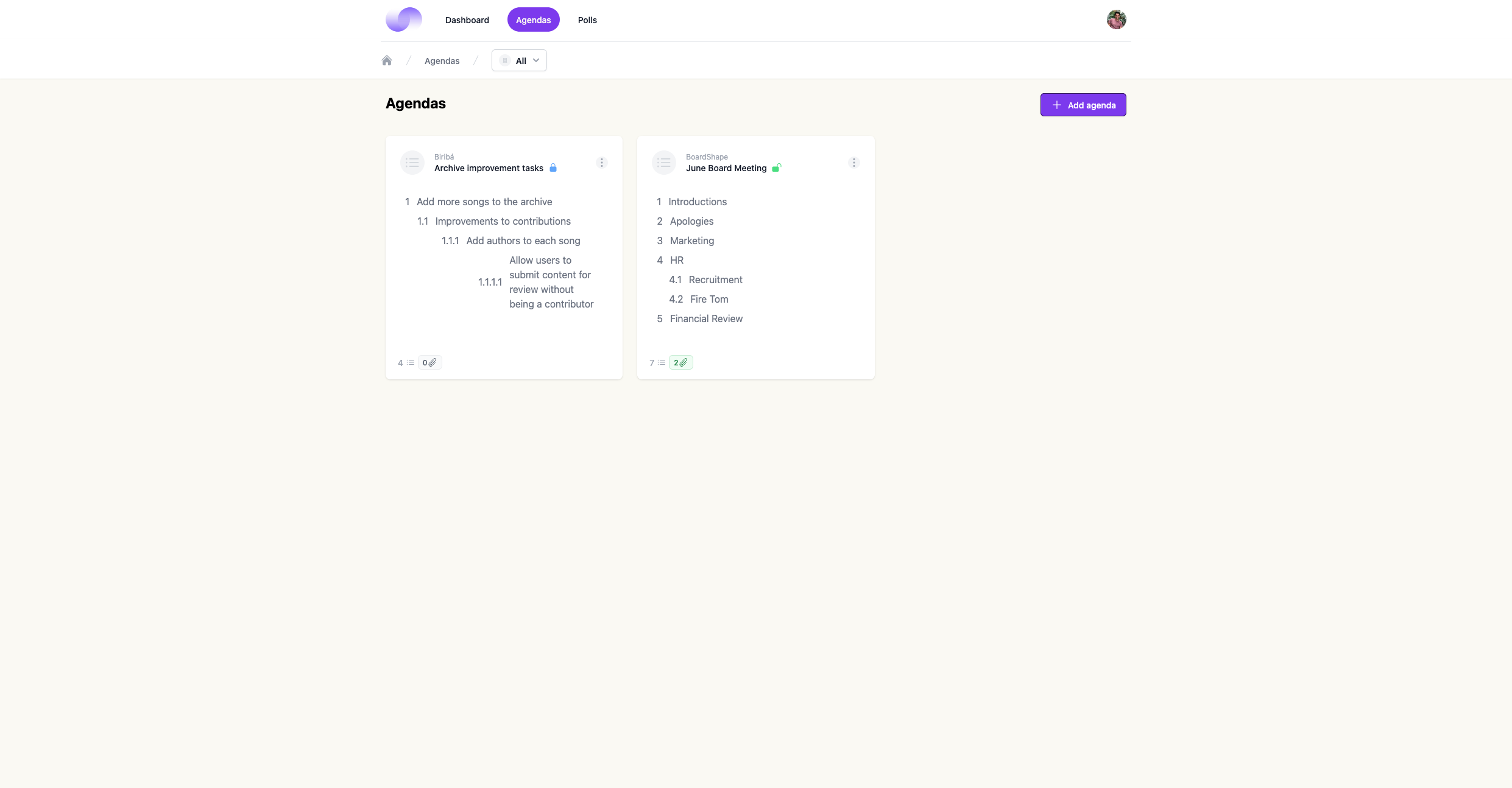 Boardshape team agendas