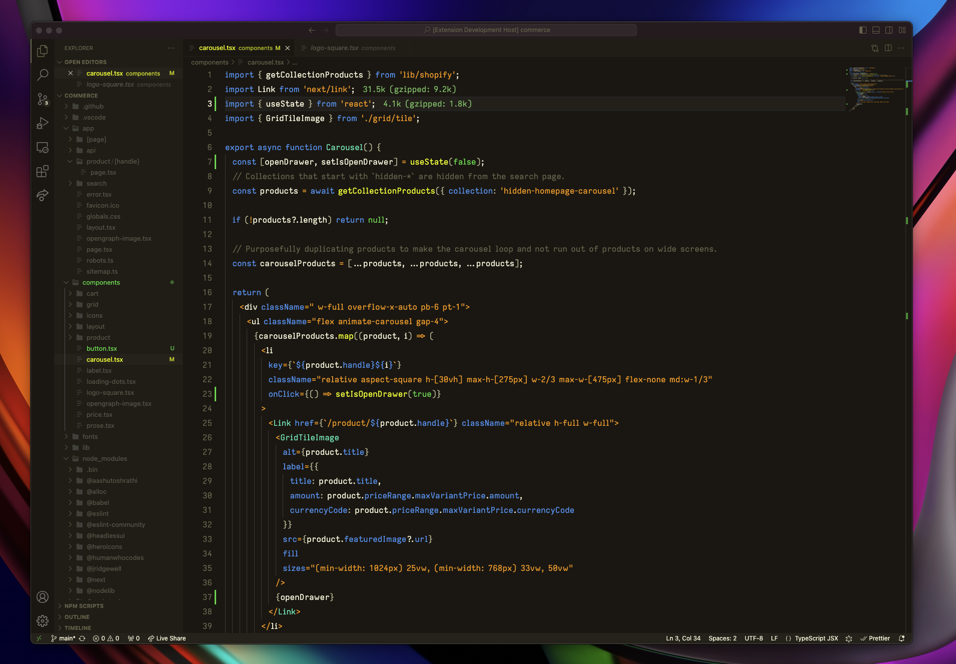 Demo of the Summercamp theme on a VS Code window.