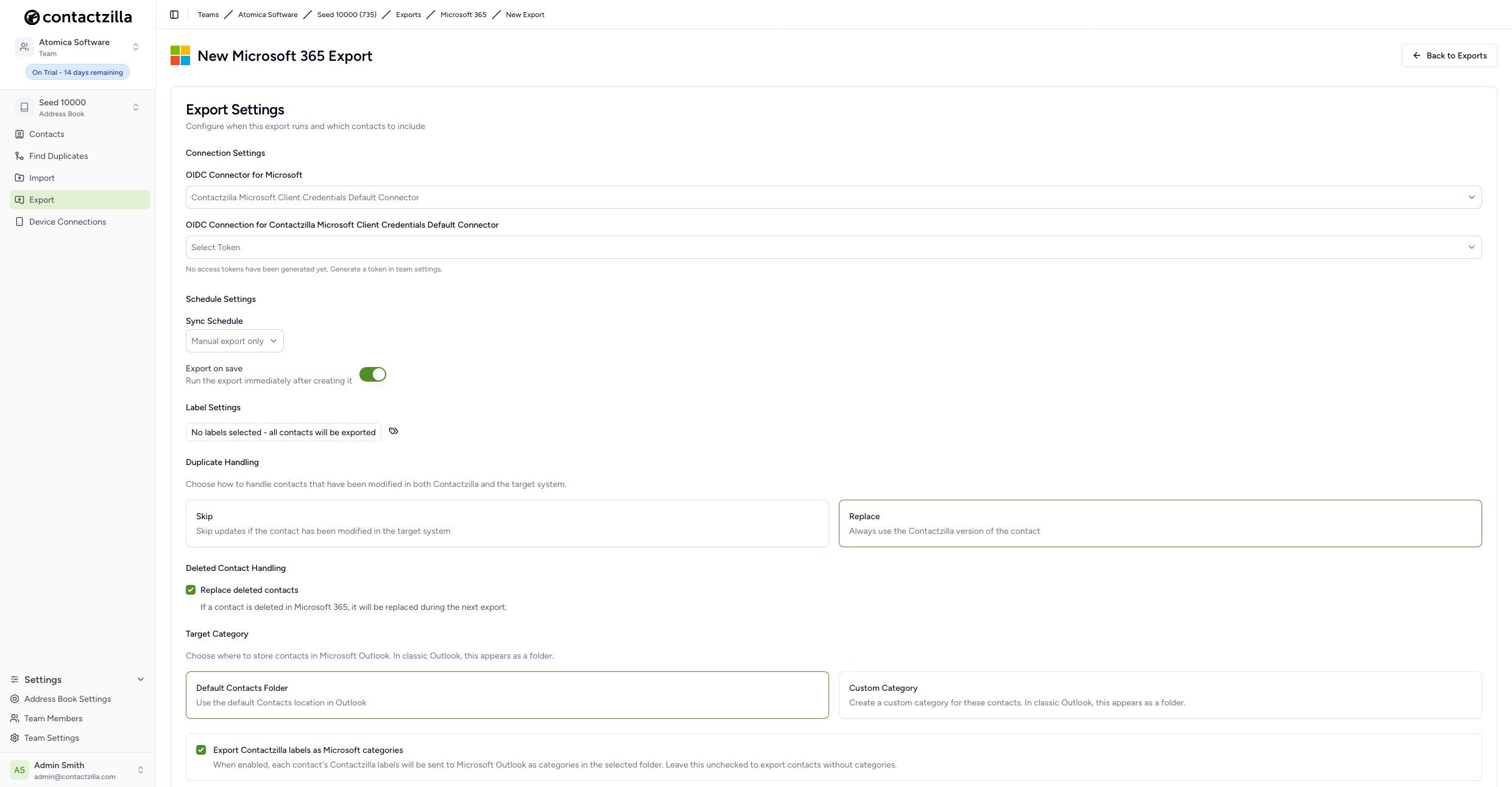 Microsoft 365 Export Setup